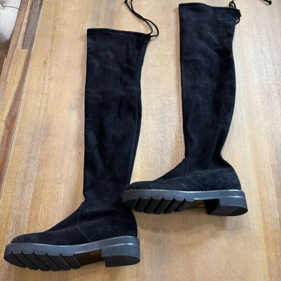 Stuart Weitzman Lowland Lift Stretch Suede Over the Knee Boots Black Size 7c - Picture 5 of 16